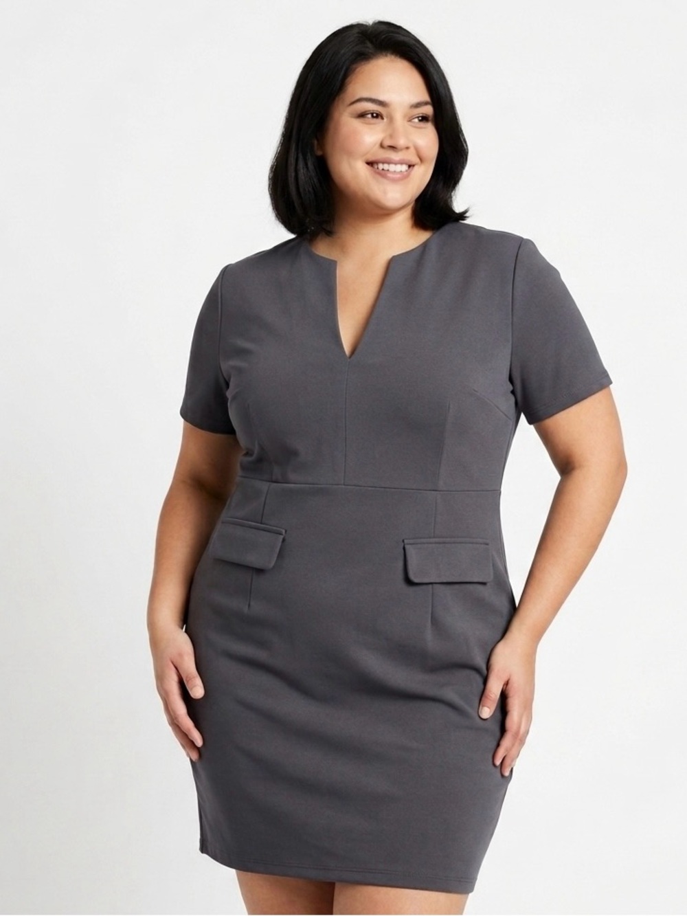 Source Unknown Charcoal Notch-Neck Short Sleeve Mini Dress